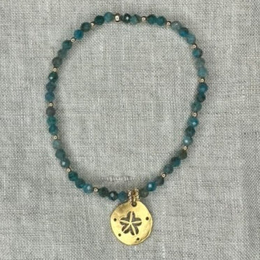 Apatite with gold starfish charm stretch bracelet