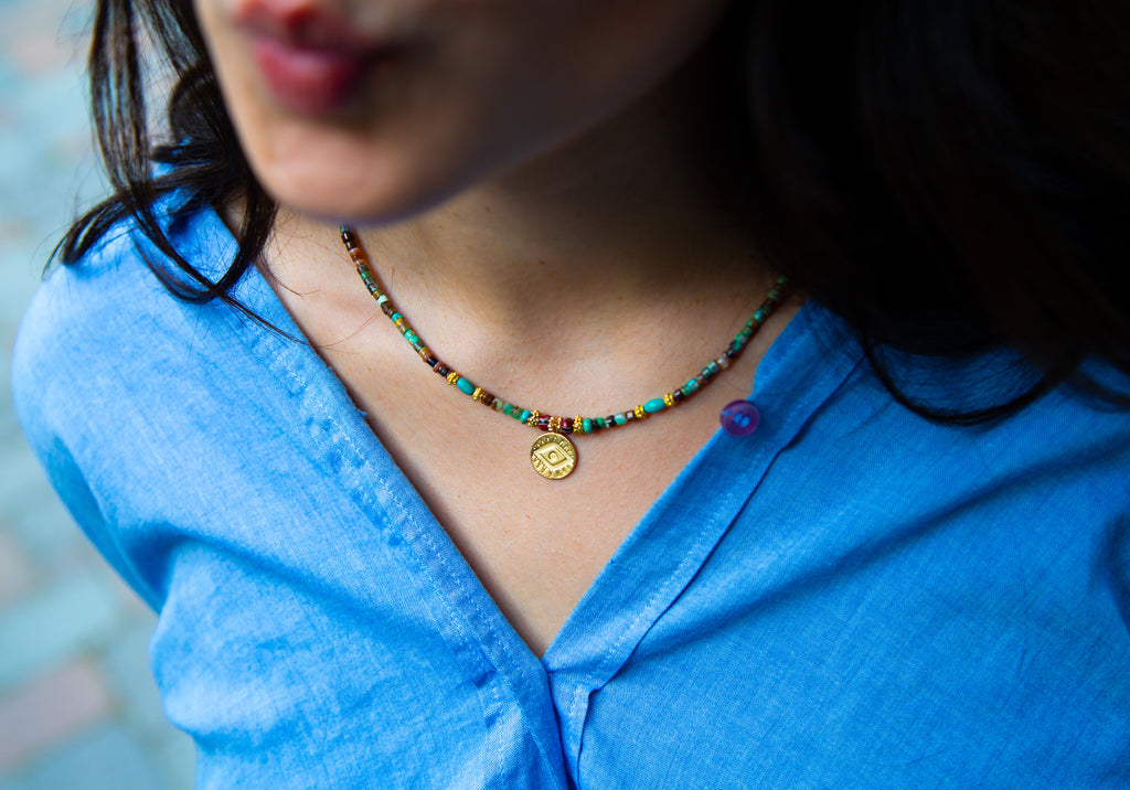 Mads Handstrung Turquoise Necklace With Pendant
