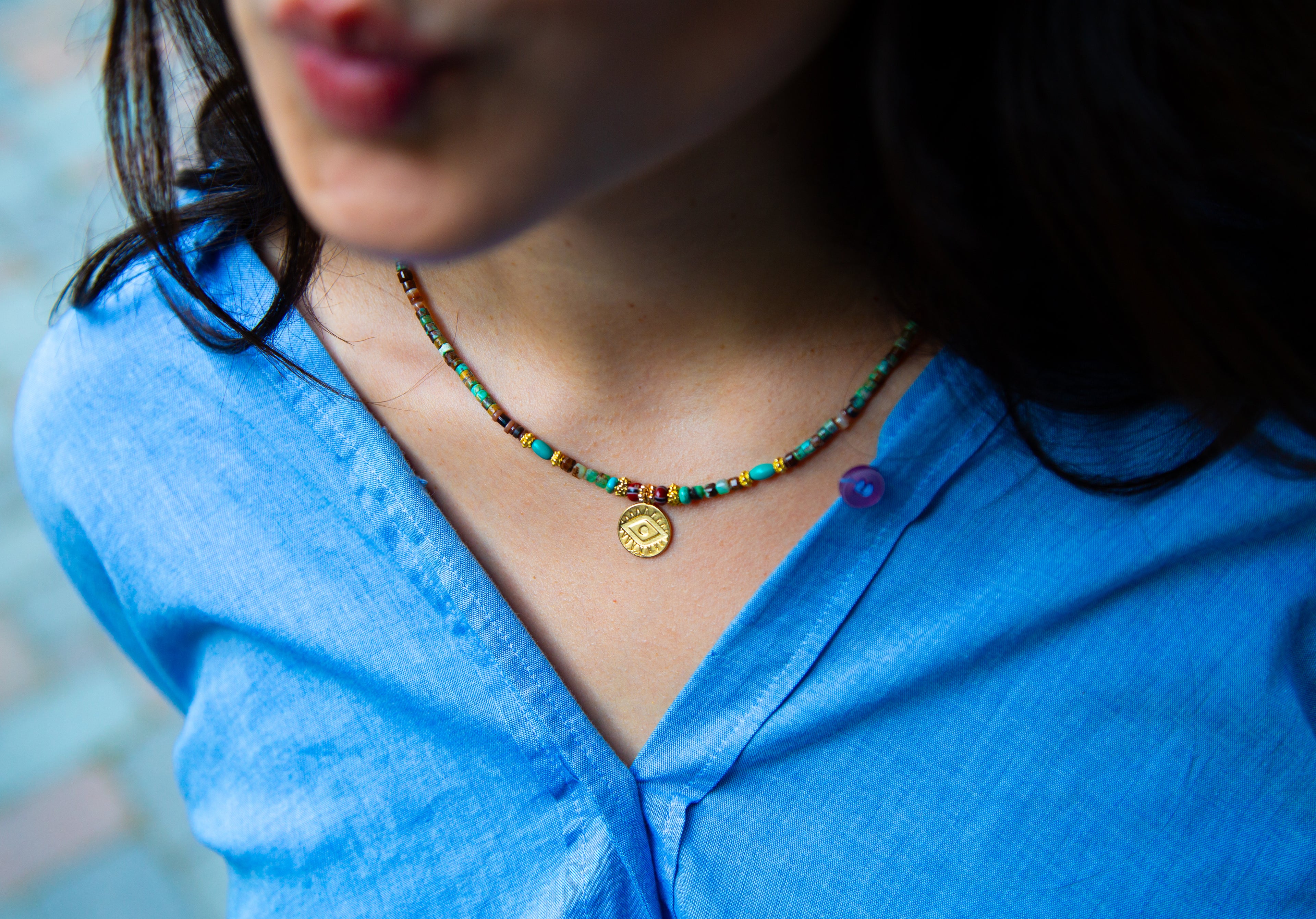 Mads Handstrung Turquoise Necklace With Pendant