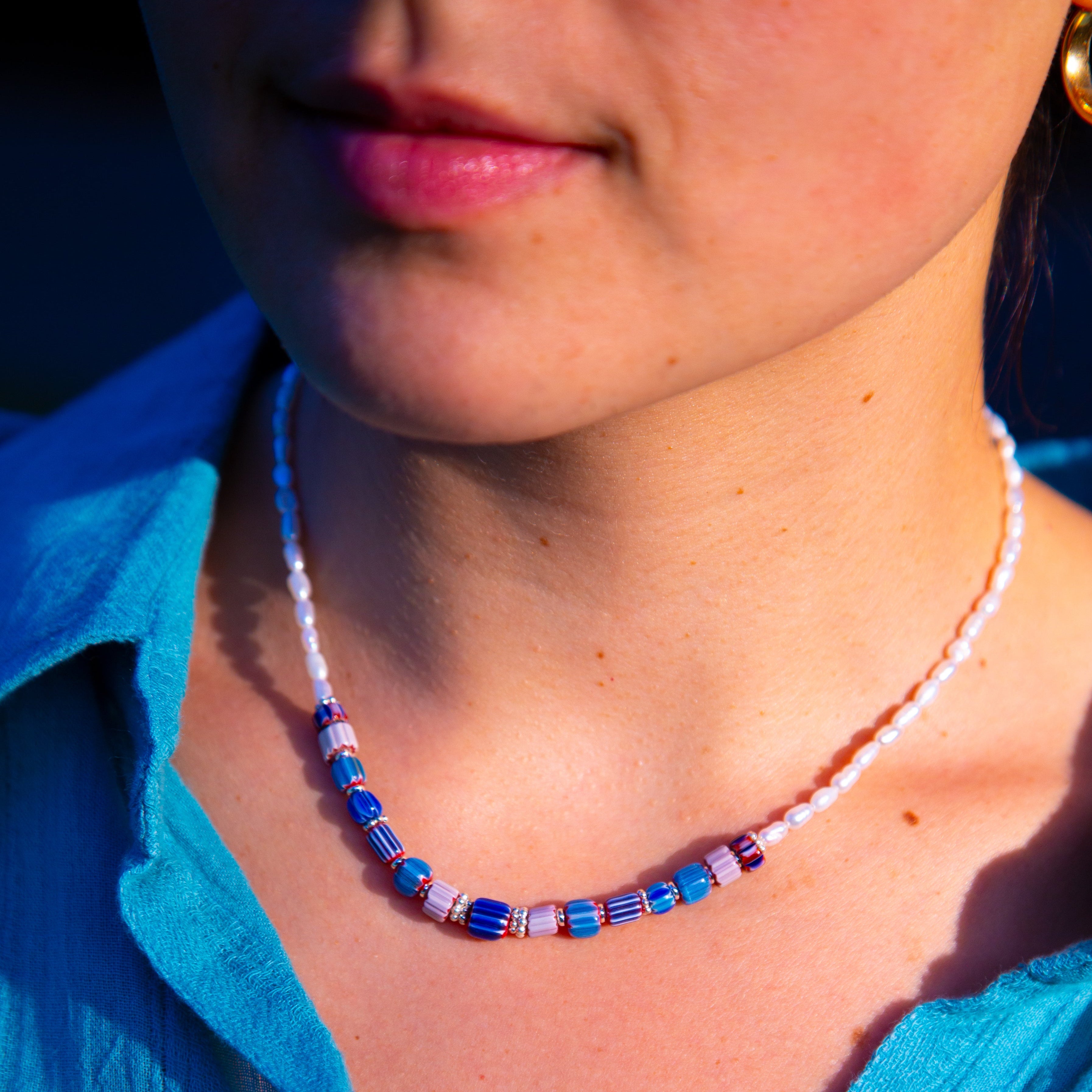 Samantha Freshwater Rice Pearls with African Trade Beads
