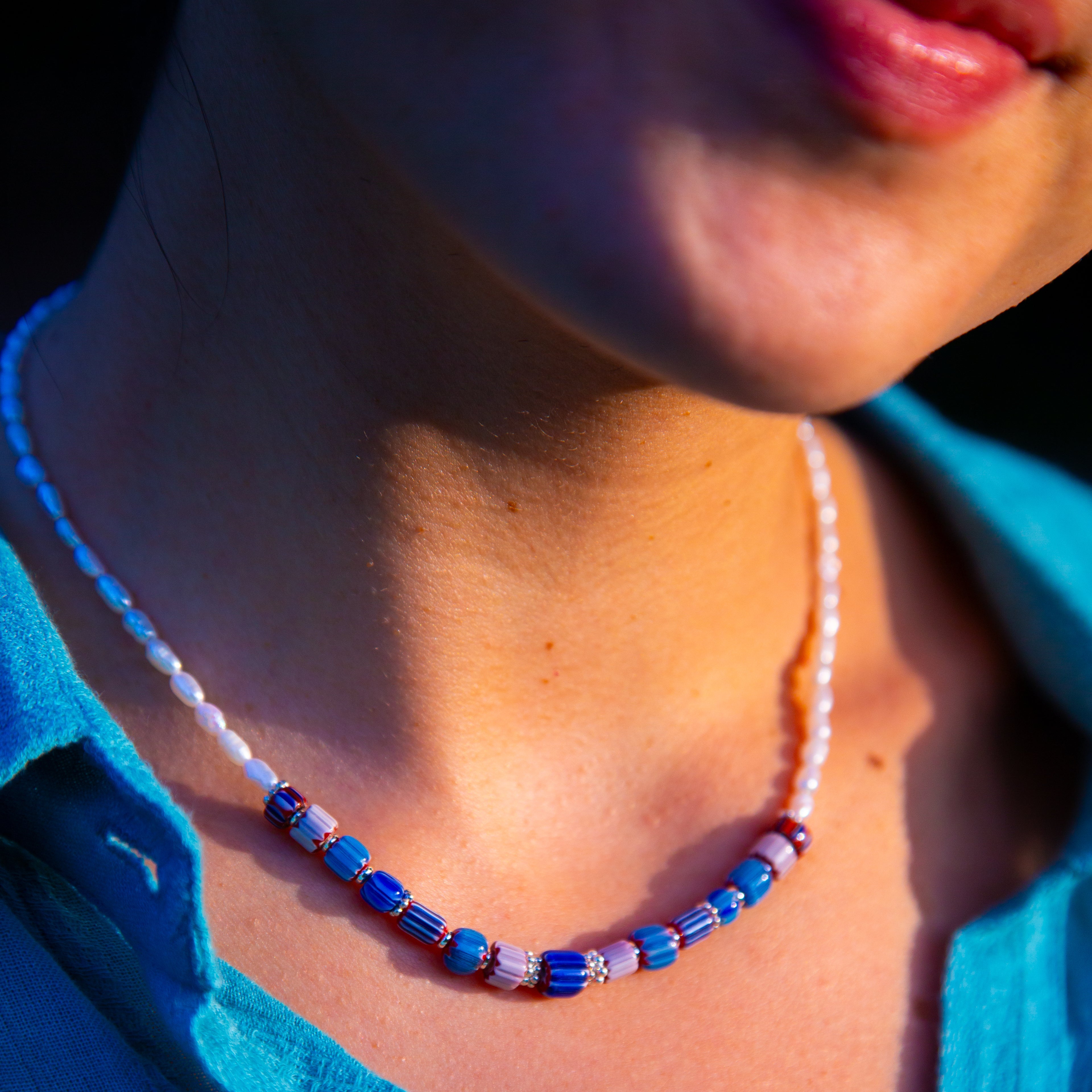 Samantha Freshwater Rice Pearls with African Trade Beads