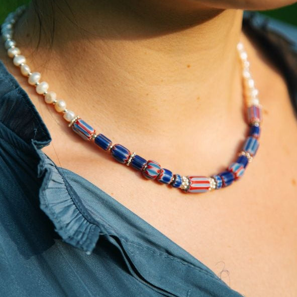 Samantha II Freshwater Nugget Pearls with African Trade Beads